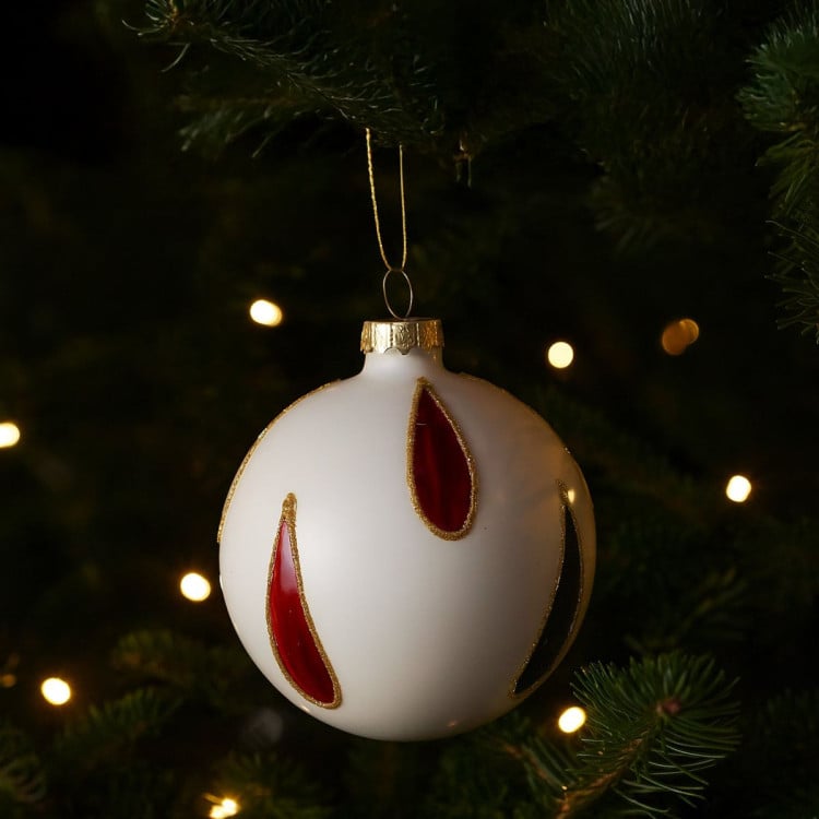 Christabelle White Glass Baubles 6Pcs with Red & Black Teardrops Balls Christmas Tree Decoration Ornament image 7