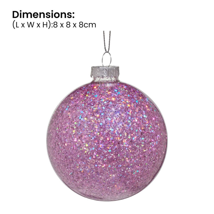 Christabelle Box of 6 Purple Glass Baubles with Glittered Surface image 4
