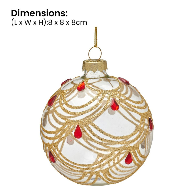 Christabelle Box of 6 Clear Glass Baubles with Gold Swirls and Jewels image 4
