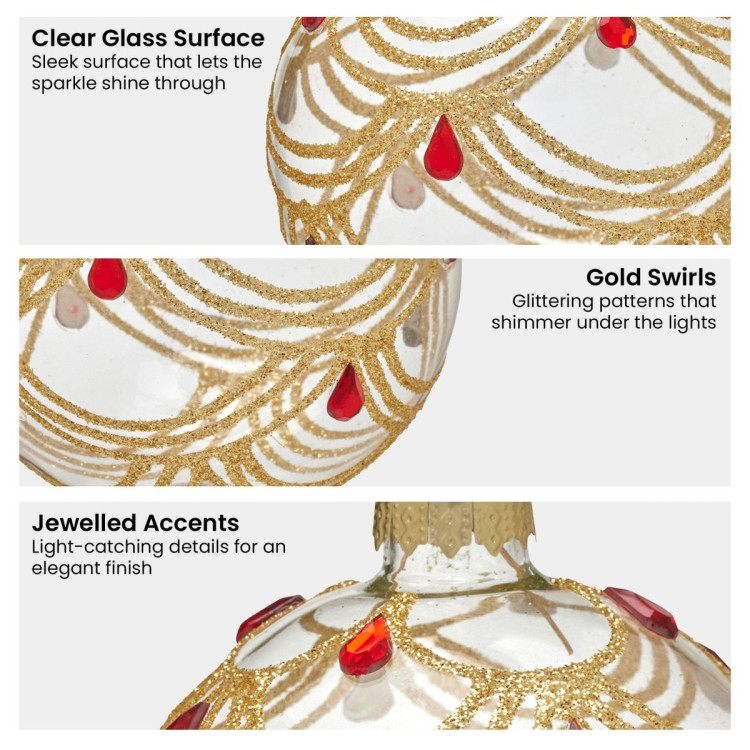 Christabelle Box of 6 Clear Glass Baubles with Gold Swirls and Jewels image 6