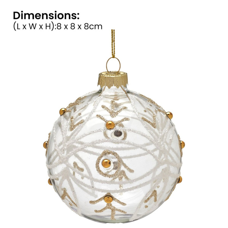Christabelle Box of 6 Clear Glass Baubles with Glitter Swirls and Gold Pearls image 3