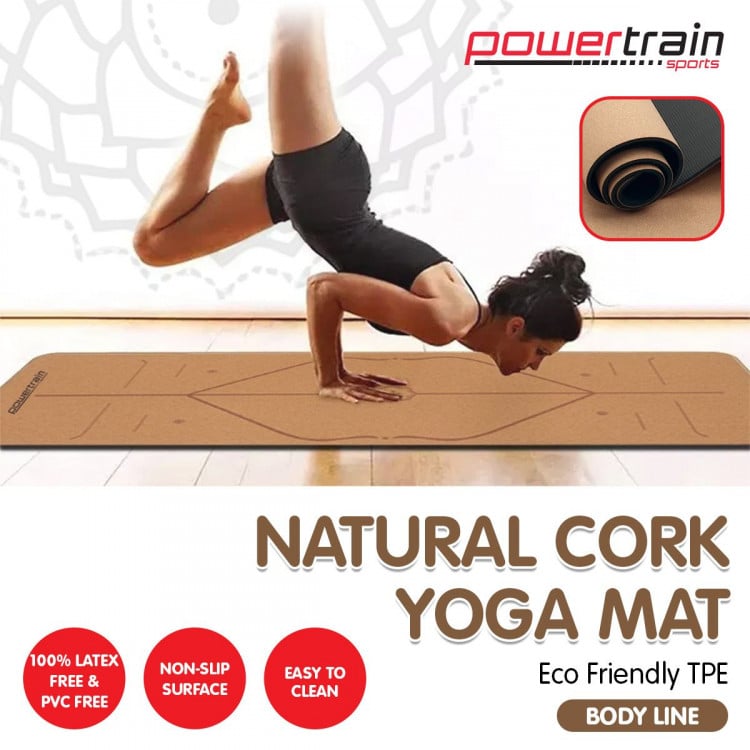 Powertrain Cork Yoga Mat with Carry Straps Home Gym Pilate Body Line image 7