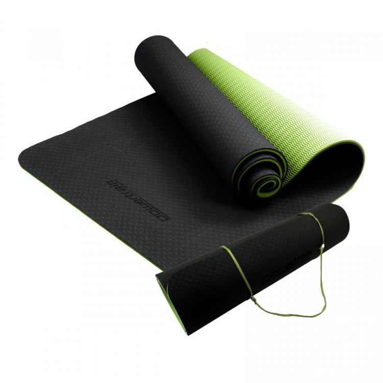 Powertrain Eco Friendly TPE Yoga Exercise Pilates Mat - Black Green image 2