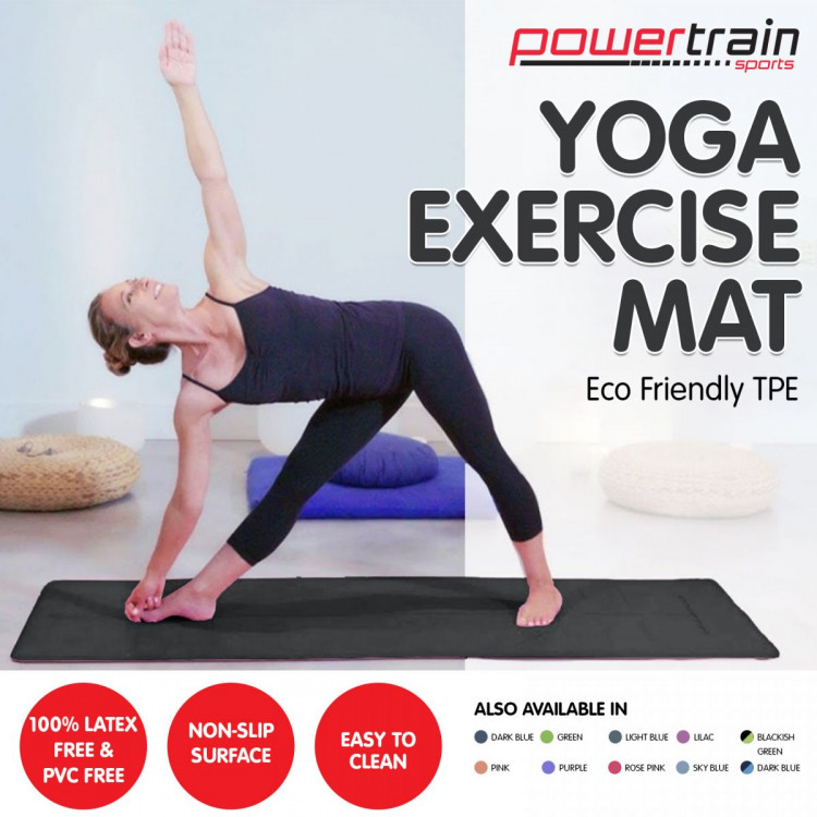 Powertrain Eco Friendly TPE Yoga Exercise Pilates Mat - Black image 3