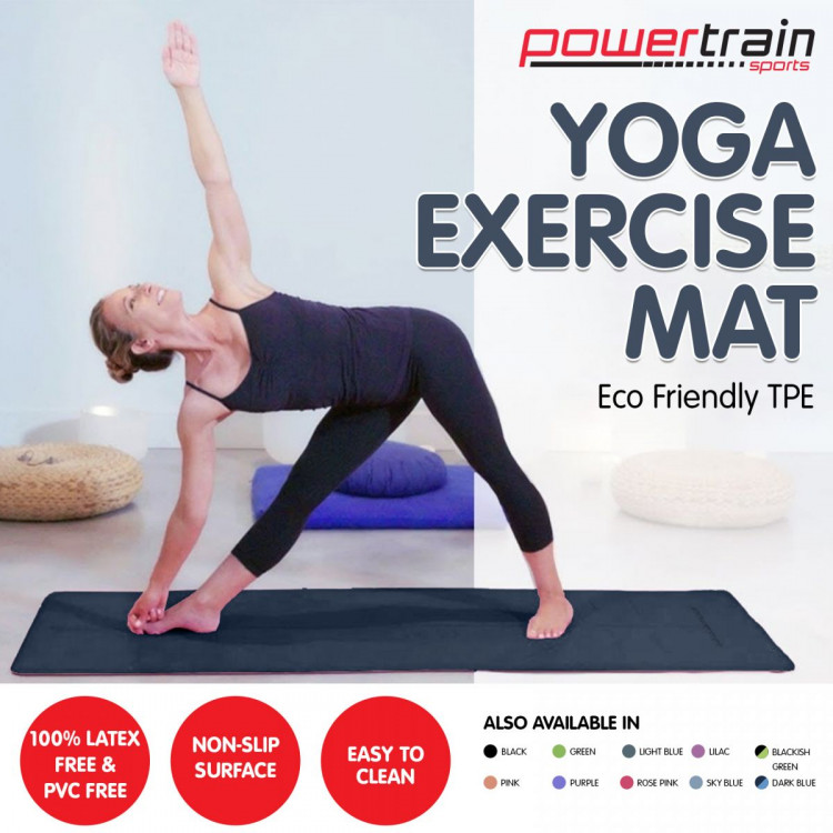 Powertrain Eco Friendly TPE Yoga Exercise Pilates Mat - Dark Blue image 3