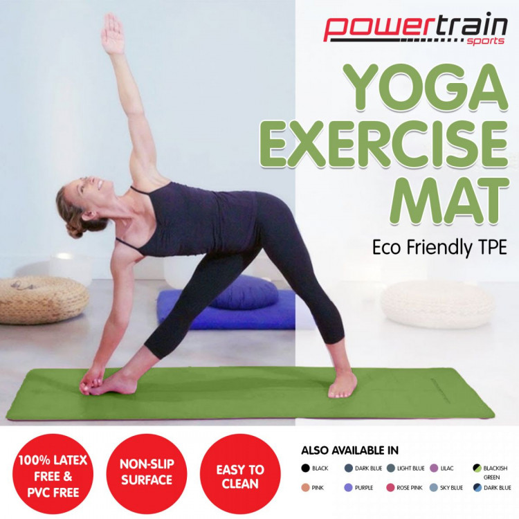 Powertrain Eco Friendly TPE Yoga Mat Exercise Pilates - Green image 9