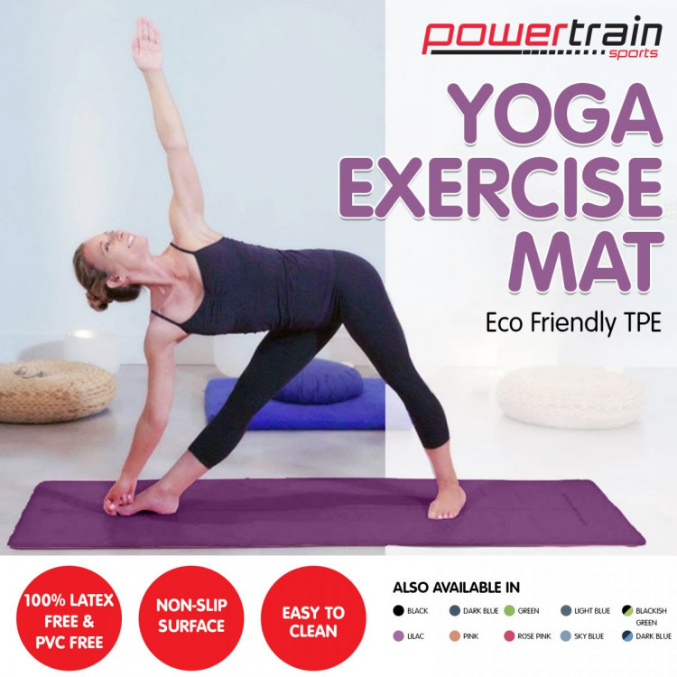 Powertrain Eco Friendly TPE Yoga Mats Exercise Pilates  - Purple image 3