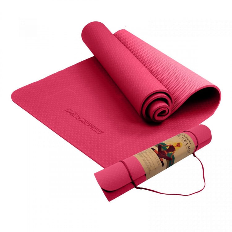 Powertrain Eco Friendly TPE Yoga Exercise Pilates Mat - Rose Pink image 2