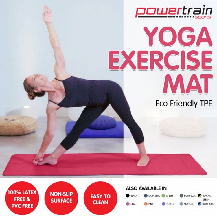 Powertrain Eco Friendly TPE Yoga Exercise Pilates Mat - Rose Pink image 3