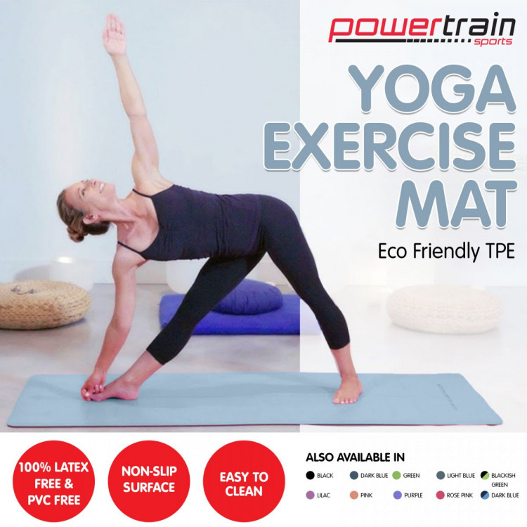 Powertrain Eco Friendly TPE Yoga Exercise Pilates Mat - Sky Blue image 3