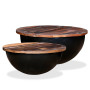 Coffee Table Set 2 Pieces Solid Reclaimed Wood Black Bowl Shape thumbnail 1