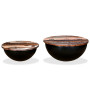 Coffee Table Set 2 Pieces Solid Reclaimed Wood Black Bowl Shape thumbnail 2