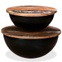 Coffee Table Set 2 Pieces Solid Reclaimed Wood Black Bowl Shape thumbnail 6