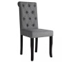 Dining Chairs 4 Pcs Dark Grey Fabric Tufted Button thumbnail 3