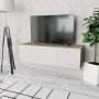 Tv Cabinet Chipboard 120x40x34 Cm High Gloss White And Oak thumbnail 1