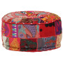 Patchwork Pouffe Round Cotton Handmade 40x20 Cm Red thumbnail 1
