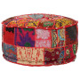 Patchwork Pouffe Round Cotton Handmade 40x20 Cm Red thumbnail 4