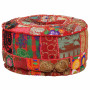 Patchwork Pouffe Round Cotton Handmade 40x20 Cm Red thumbnail 5