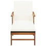 Sun Lounger With Cushion Poly Rattan And Solid Acacia Wood thumbnail 3