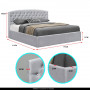 King Size Fabric Gas Lift Storage Bed Frame w/ Headboard Light Grey thumbnail 4