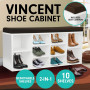 Shoe Rack Cabinet Organiser Brown Cushion - 104 x 30 x 45 - White thumbnail 2