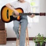 38in Karrera Acoustic Guitar Steel Strings Carry Bag Shoulder Strap Sun Burst thumbnail 9