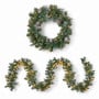 Christabelle Pre-Lit Bayville Pine Christmas Wreath 61cm or Garland 2.7m with 50 LED Lights, Pine Cones & Timer thumbnail 1
