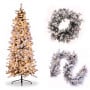 Christabelle Snowy Dorchester Pencil 7.5ft Pre-lit Tree 61cm Wreath 2.7m Garland with LED Lights Holiday Home Decoration thumbnail 1