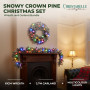 Christabelle Snowy Crown Pine Christmas 2pc Set 6cm Christmas Wreath and Garland with LED Lights Holiday Decor thumbnail 2