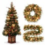 Christabelle Deluxe Mountain Pine Christmas 3pc Set 1.2m Potted Tree Wreath and Garland with LED Lights Holiday Decor thumbnail 1