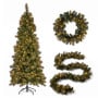 Christabelle Gold Pine Shimmer Slim Christmas 3pc Set 2.3m Christmas Tree Wreath and Garland with LED Lights Holiday Decor thumbnail 1