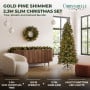 Christabelle Gold Pine Shimmer Slim Christmas 3pc Set 2.3m Christmas Tree Wreath and Garland with LED Lights Holiday Decor thumbnail 2