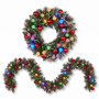 Christabelle Snowy Bristle Christmas 2pc Set 61cm Christmas Wreath and Garland with LED Lights Holiday Decor thumbnail 1