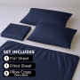 1000 Thread Count Cotton Rich Navy Double Bed Sheet Set 4 Piece, Soft Feel Microfibre Blend, Solid Colour thumbnail 5