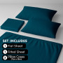 1000 Thread Count Cotton Rich Teal Double Bed Sheet Set 4 Piece, Soft Feel Microfibre Blend, Solid Colour thumbnail 4