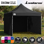Wallaroo 3x3m Pop Up Gazebo Marquee Outdoor Folding Canopy Tent with 5 Walls Sandbags Carry Bag Weatherproof Black thumbnail 2