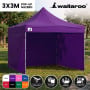 Wallaroo 3x3m Pop Up Gazebo Marquee Outdoor Canopy Folding Shade Tent with 5 Walls, Sandbags & Carry Bag - Purple thumbnail 3