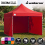 Wallaroo 3x3m Pop Up Gazebo Marquee Canopy Tent with 5 Side Walls, Sandbags & Carry Bag - Outdoor Market Red thumbnail 3