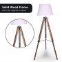 Solid Wood Tripod Floor Lamp Adjustable Height White Linen Taper Shade thumbnail 3