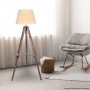 Solid Wood Tripod Floor Lamp Adjustable Height White Linen Taper Shade thumbnail 5