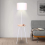 Metal Tripod Floor Lamp Shade with Wooden Table Shelf thumbnail 6