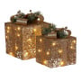 Set of 2 Light Up Christmas Gift Boxes Champagne Gold Battery Operated Warm White LED Present Decorations 35cm 28cm thumbnail 1