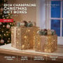 Set of 2 Light Up Christmas Gift Boxes Champagne Gold Battery Operated Warm White LED Present Decorations 35cm 28cm thumbnail 2