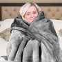 600GSM Double-Sided Queen Size Faux Mink Blanket - Pewter Silver thumbnail 7