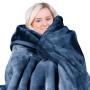 Laura Hill 600GSM Large Double-Sided Faux Mink Blanket- Navy thumbnail 1