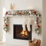 Christabelle 2.74m Snowy Elegance Christmas Garland Pre Lit Warm White LED Red Baubles Berries Flocked Mantel Banister thumbnail 10