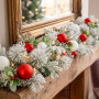 Christabelle 2.74m Snowy Elegance Christmas Garland Pre Lit Warm White LED Red Baubles Berries Flocked Mantel Banister thumbnail 6