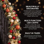Christabelle 2.74m Timeless Elegance Christmas Garland Pre Lit Multi Function LED Gold Red Baubles Pine Cones Timer Home thumbnail 13