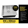 304 Stainless Steel Undermount Topmount Kitchen Laundry Sink - 510 x 450mm thumbnail 5