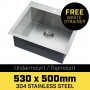304 Stainless Steel Undermount Topmount Kitchen Laundry Sink - 530 x 500mm thumbnail 3